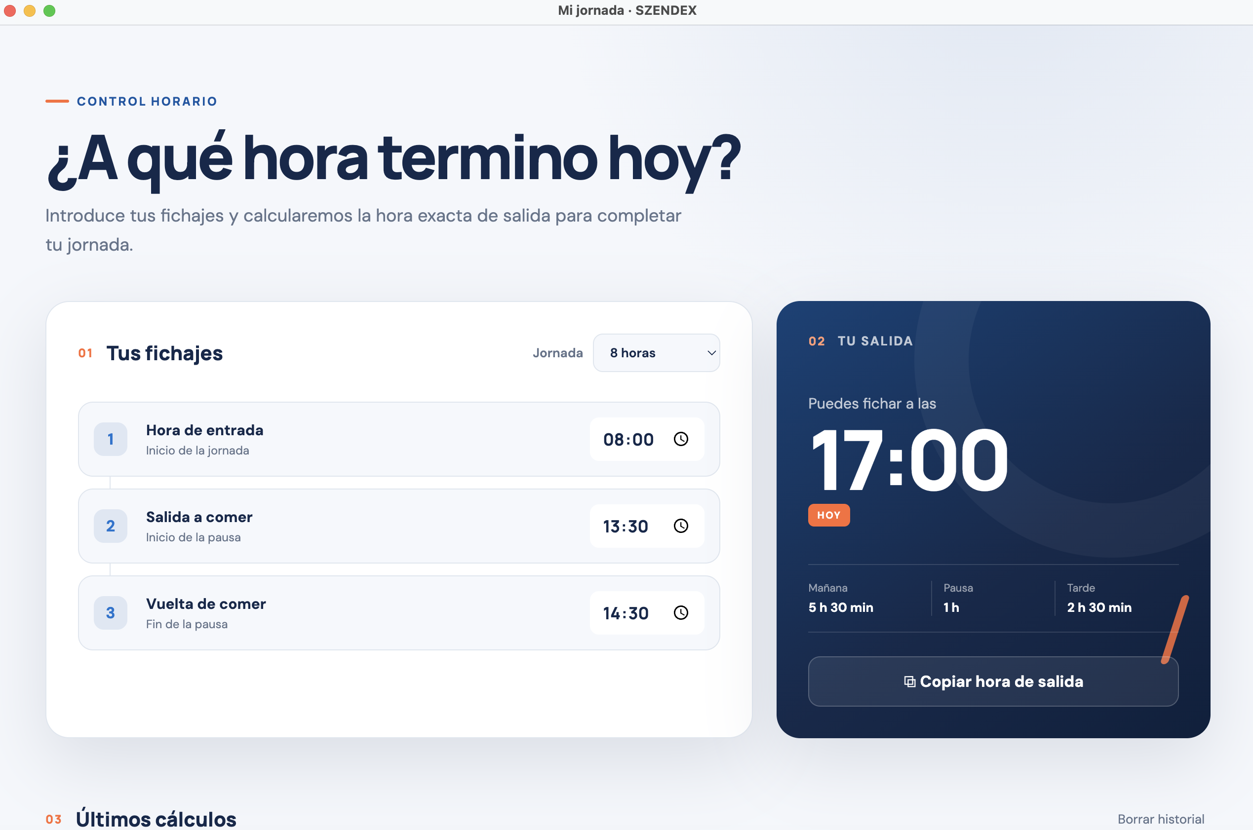 Interfaz de la Calculadora de fichajes