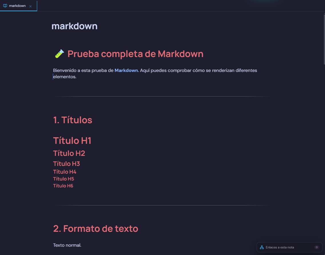 Interfaz de Lorensidian mostrando una nota en Markdown